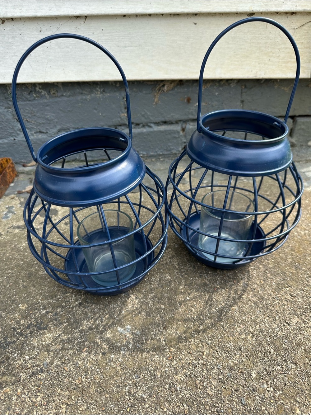 Navy Blue Decorative Metal Lantern Pair